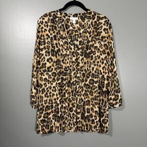 Charter Club Women's Leopard Print Button Front Blouse - Size Medium - Pleated